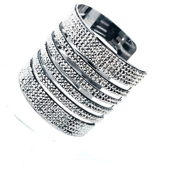 Nwot Multilayer Gunmetal/Black Sparkling Rhinestone Cuff Statement Bracelet - Picture 1 of 7